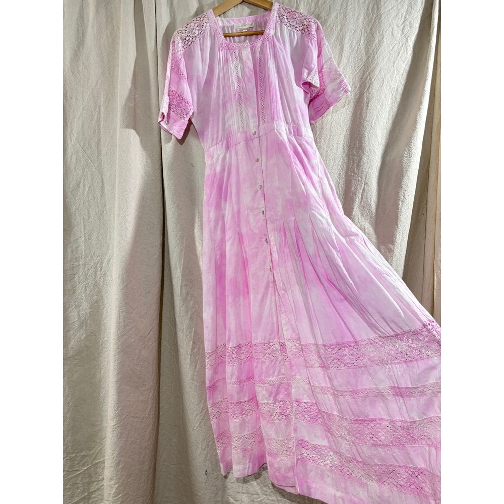 LoveShackFancy Edie Midi Dress Pink Tie Dye Cotton Lace XS NWOT